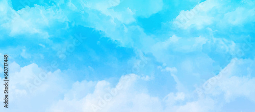 blue sky with clouds. Light sky blue shades watercolor background. Sky Nature Landscape Background. sky background with white fluffy clouds.