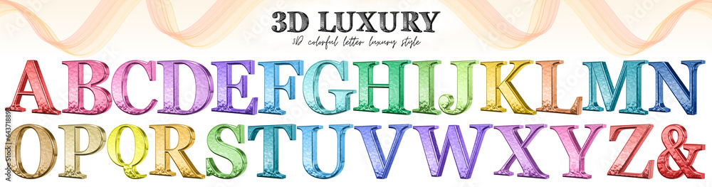 3D luxury colorful letter glossy A-Z uppercase - obrazy, fototapety, plakaty 