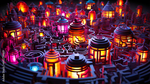 Roam the intricate labyrinths of neon glass mazes photo