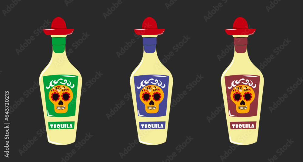 Set of tequila in modern trendy design. Vector stock illustration. Alcohol. isolated. Mexican drink. Set of tequila in modern trendy design. Vector stock illustration. Alcohol. isolated. Mexican drink.