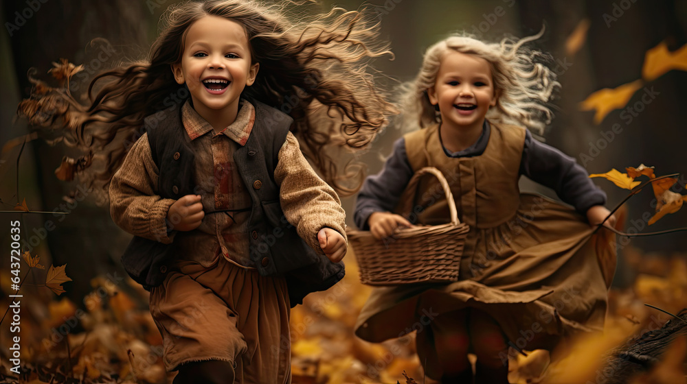 Laughing Children in a Heartwarming Autumn Scene