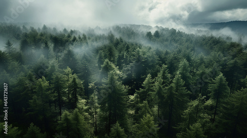 Tranquil Misty Landscape with Pine Trees © Shawn