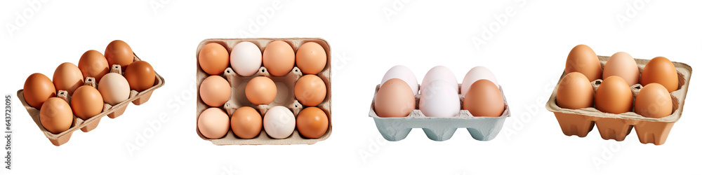 A transparent background showcases a cardboard box containing 6 eggs A transparent background showcases a cardboard box containing 6 eggs