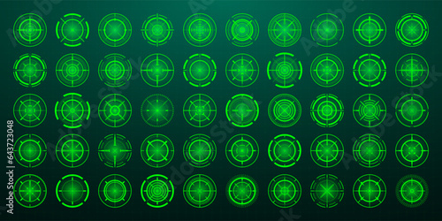 Crosshair, gun sight vector icons. Bullseye, black target or aim symbol. Military rifle scope, shooting mark sign. Targeting, aiming for a shot. Archery, hunting and sports shooting. Game UI element.