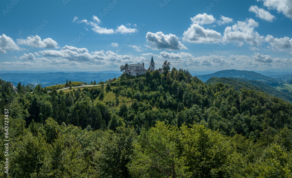 Aerial view of Zasavska Sveta gora, famous pilgrimage site, Slovenia Aerial view of Zasavska Sveta gora, famous pilgrimage site, Slovenia
