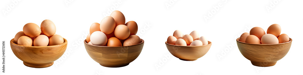 Brown eggs in a wooden bowl against a transparent background Brown eggs in a wooden bowl against a transparent background
