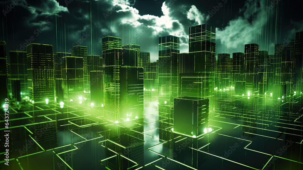 Concept of a digital city with cloud connections. Futuristic network in the clouds. Concept of a digital city with cloud connections. Futuristic network in the clouds.