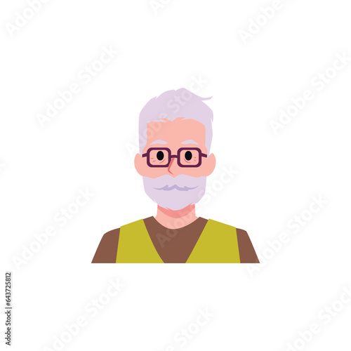 Portrait of bearded old man in glasses flat style, vector illustration