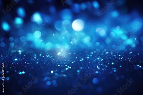 Blue bokeh light background, Christmas glowing bokeh confetti and sparkle texture overlay for your design. Sparkling blue dust abstract luxury decoration background.