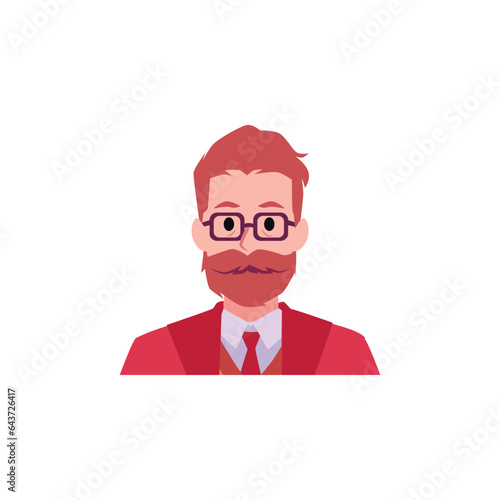 Portrait of stylish bearded man in glasses flat style, vector illustration