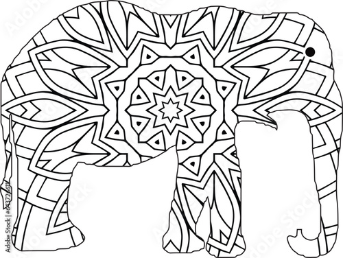 beautiful vector illustration of elephant silhouette filled with round mandala 