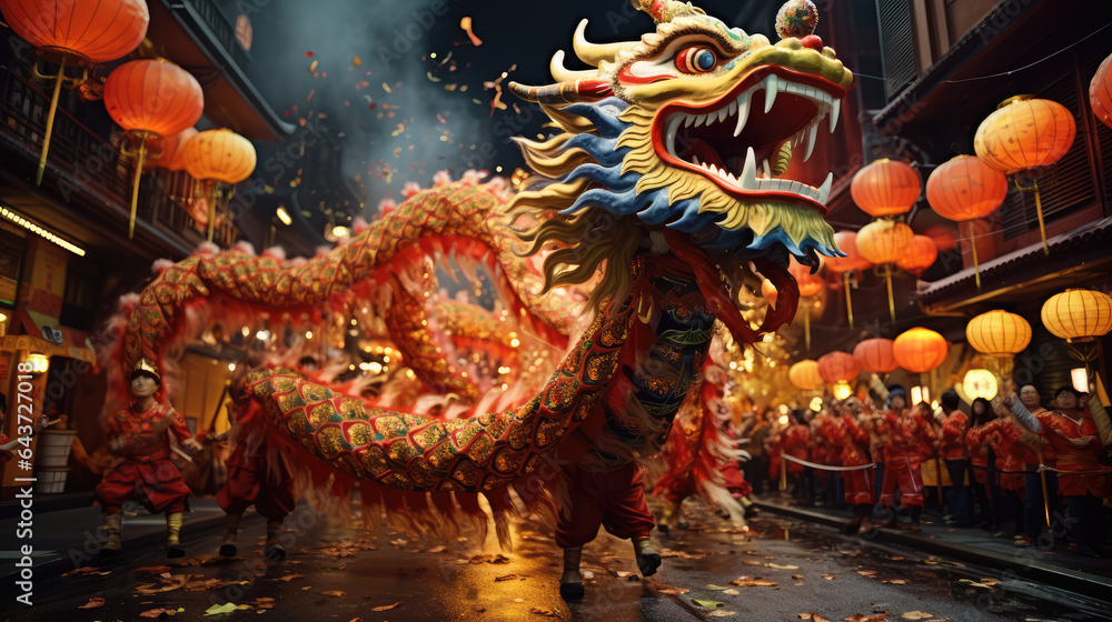 Obraz premium Chinese zodiac dragon. Chinese lunar new year celebration, Generative AI
