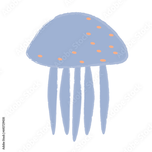 Jellyfish blue with spots of orange colour .Sea creatures , underwater inhabitants . Illustration in flat style