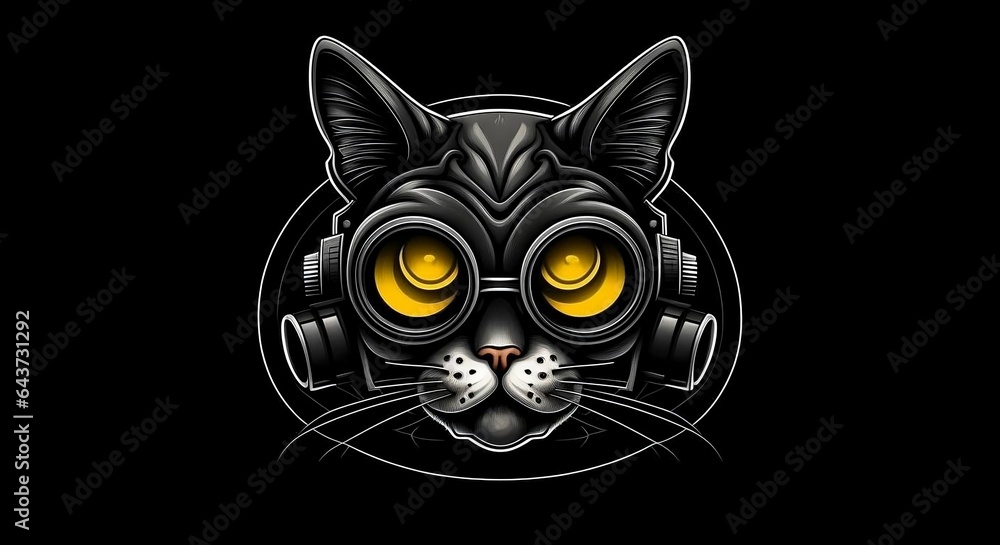 Cyber black cat cat head 