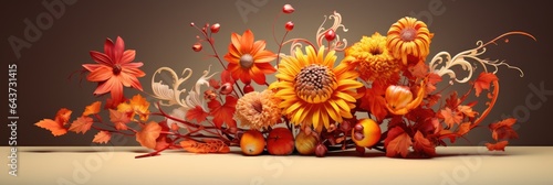 colorful seasonal flowers with beautiful petals with an autumn theme photo