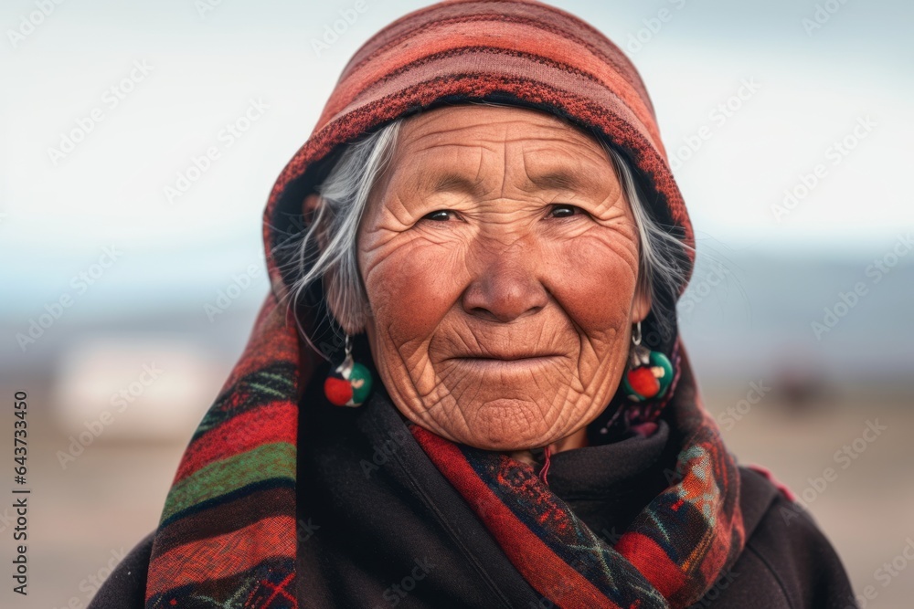 Headshot portrait photography of a merry mature woman wearing a classic turtleneck at the salar de uyuni in potosi bolivia. With generative AI technology Headshot portrait photography of a merry mature woman wearing a classic turtleneck at the salar de uyuni in potosi bolivia. With generative AI technology