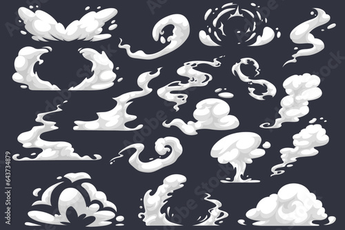 Hand-drawn set of vector smokes of various shapes in a cartoon style.