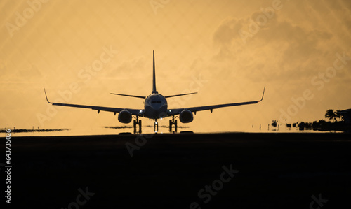 Aircraft lands at Princess Juliana International Airport on the Dutch Caribbean island of Sint Maarten