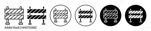 Entry Barrier icon set. closed road safety hazard Barrier vector symbol. roadblock barricade sign in black filled and outlined style. photo
