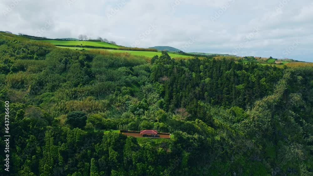 Aerial peaceful green hills summer day. Lush forest mountain slopes landscape Aerial peaceful green hills summer day. Lush forest mountain slopes landscape
