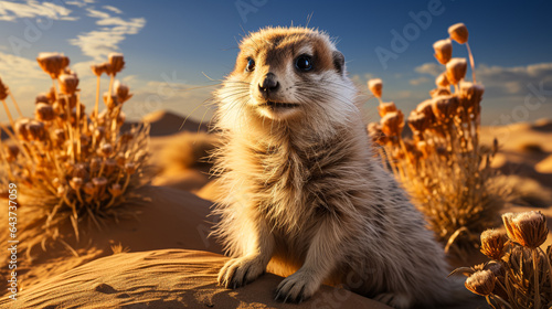 meerkat standing on a rock photo