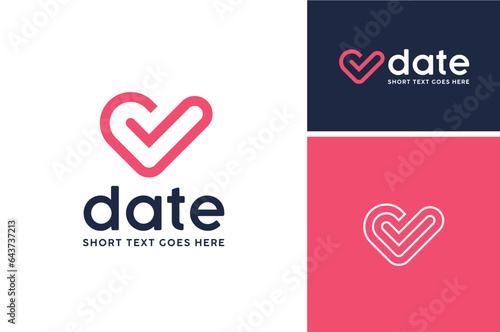 Heart Love Shape initial Letter D with Check Mark for Date Dating logo design