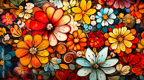 Traverse the vibrant plains of abstract retro floral mosaics