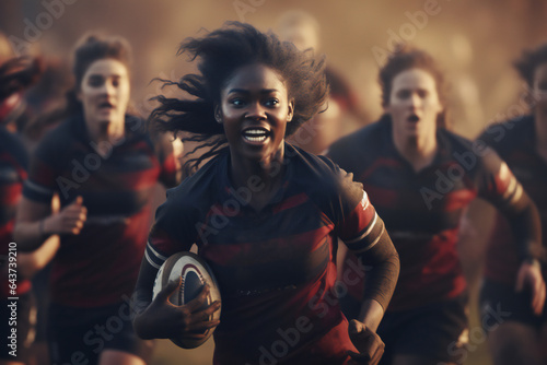 Black woman rugby player in a match