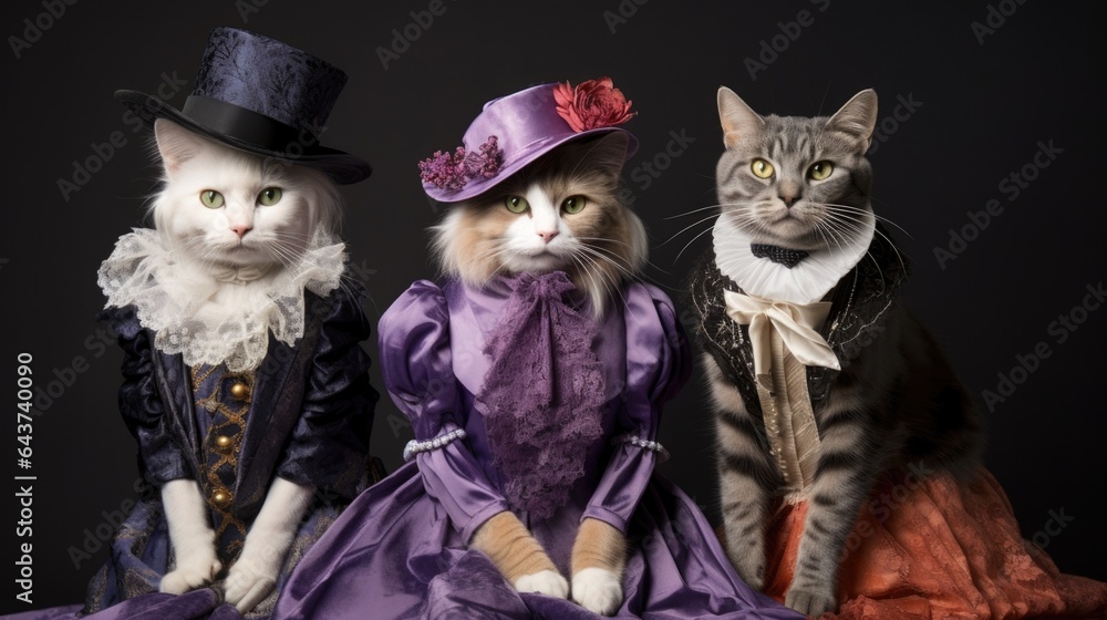 Funny cute cat wearing Halloween costume. Fluffy kitten posing dressed for party. Humanised animals concept..