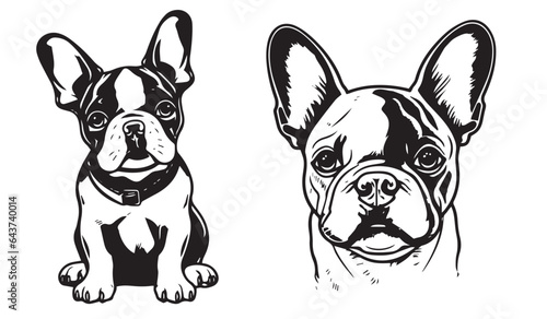 Dogs heads, vector black illustration, silhouette image of animal, laser cutting © Cris
