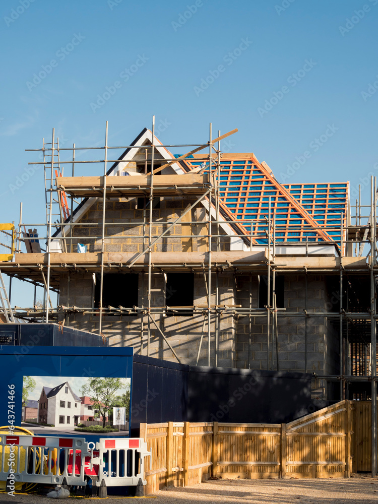 Europe, UK, England, Surrey, scaffolding house roof renovation