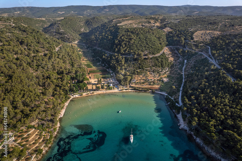 Aerial view of beautiful bay Lovrecina on island Brac, Dalmatia, Croatia