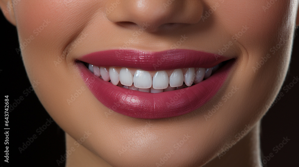 Obraz premium Radiant Smile: Closeup of Young Woman's Beautiful White Teeth