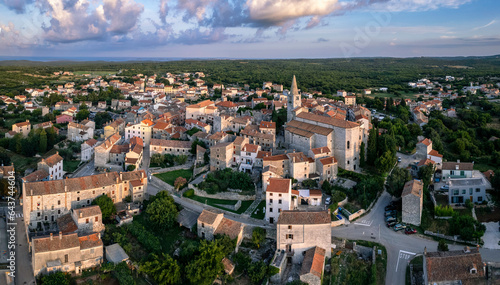 Panoramic aerial view of the medieval town Bale on the Istrian peninsula, Croatia