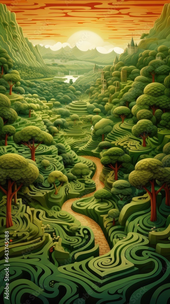 Hedge Maze Paper Cut Phone Wallpaper Background Illustration