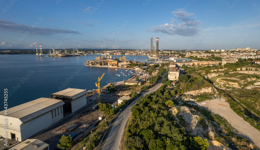 Panoramic aerial view of the bay and
the town of Pula on the Istrian peninsula, Croatia