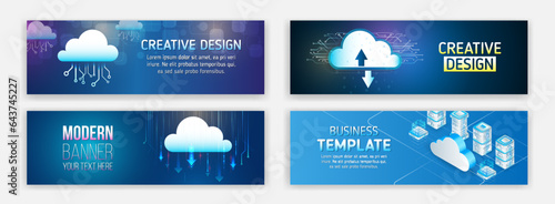 Modern hi-tech design for websites and social networks. Technology, science, engineering, artificial intelligence. Web hosting, сloud Computing, cloud storage. Сreative banner for computer service.