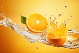 orange with water splash collage, refreshing orange, summer colours, generative ai
