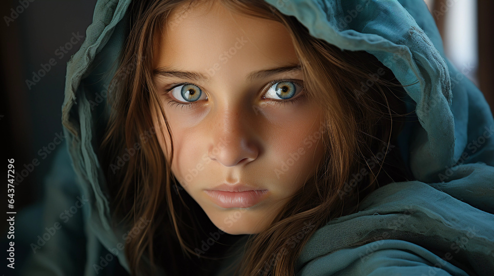 Windows to the Soul Girl with Captivating Eyes, created with Generative AI Technology Stock