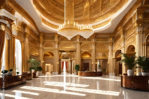 Step into a world of unparalleled luxury as you behold this breath-taking super realistic 3D of a luxury hotel reception lobby