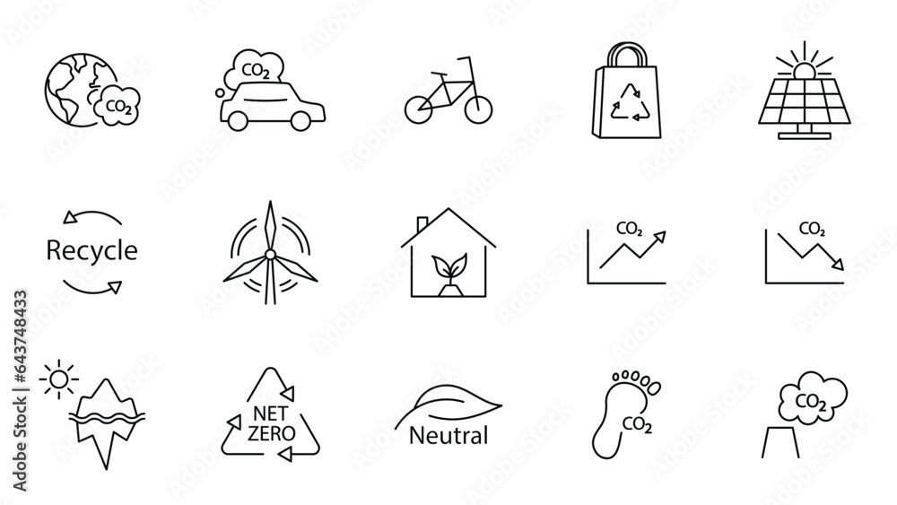 Icon collection with zero emission symbol concept. greenhouse gas