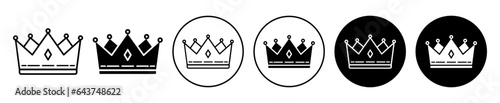 Royalty icon set. king crown shape vector symbol in black filled and outlined style. photo