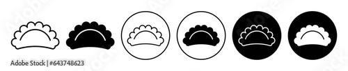 Jiaozi icon set. empanada gyoza dumpling vector symbol. pierogi food sign in black filled and outlined style. photo