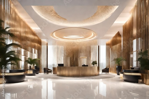 Step into a world of unparalleled luxury as you behold this breath-taking super realistic 3D of a luxury hotel reception lobby