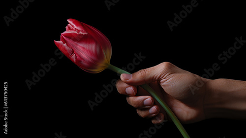 close-up of a hand holding a tulip