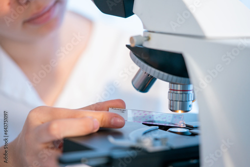 Obraz na płótnie Genetic material examination: Microscopy is used to study DNA, RNA, an