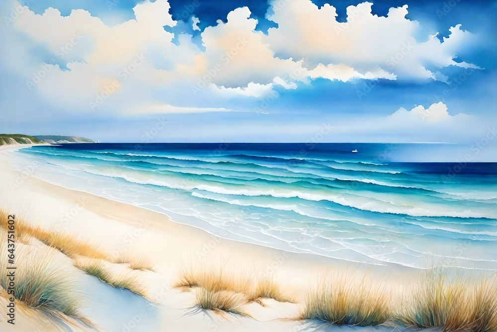 summer beach with sand sea side and seascape view , blue sky with clouds summer beach with sand sea side and seascape view , blue sky with clouds