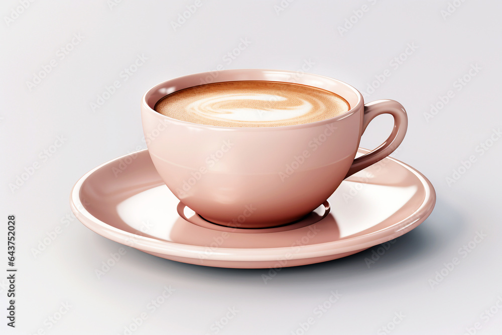 Pastel cup of cuppuccino on white background. Close up. Close-up of a pastel cup filled with creamy cappuccino, set against a clean white backdrop, perfect for coffee-themed designs Pastel cup of cuppuccino on white background. Close up. Close-up of a pastel cup filled with creamy cappuccino, set against a clean white backdrop, perfect for coffee-themed designs