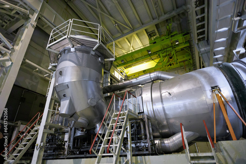 Closeup view of gas turbine.