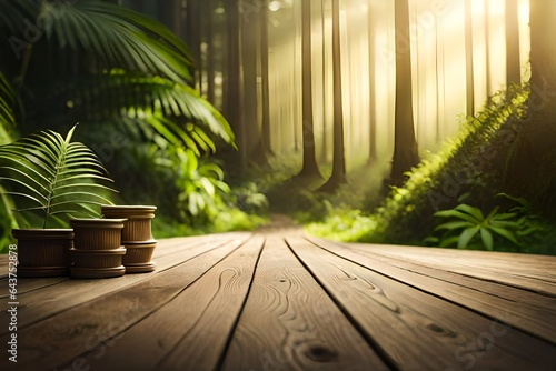 garden with wooden floor and tree